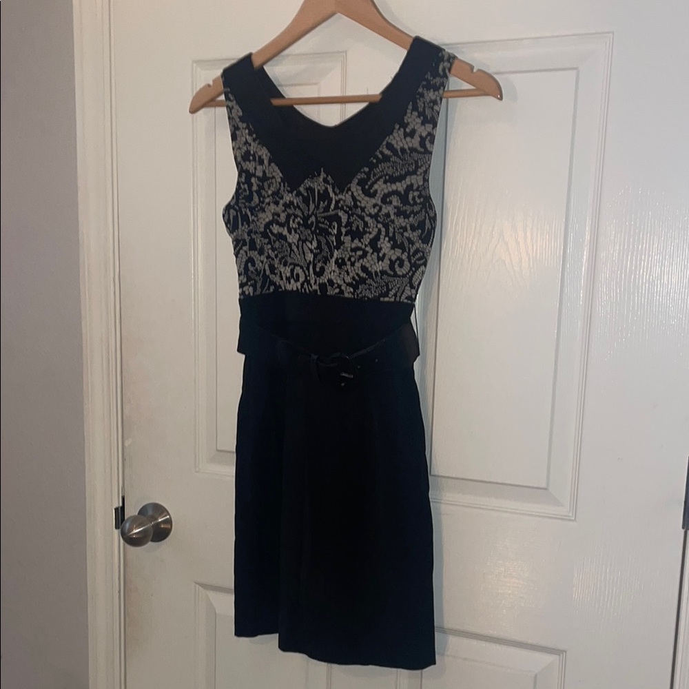 By & By Black and Cream collared Sheath Mini Dress